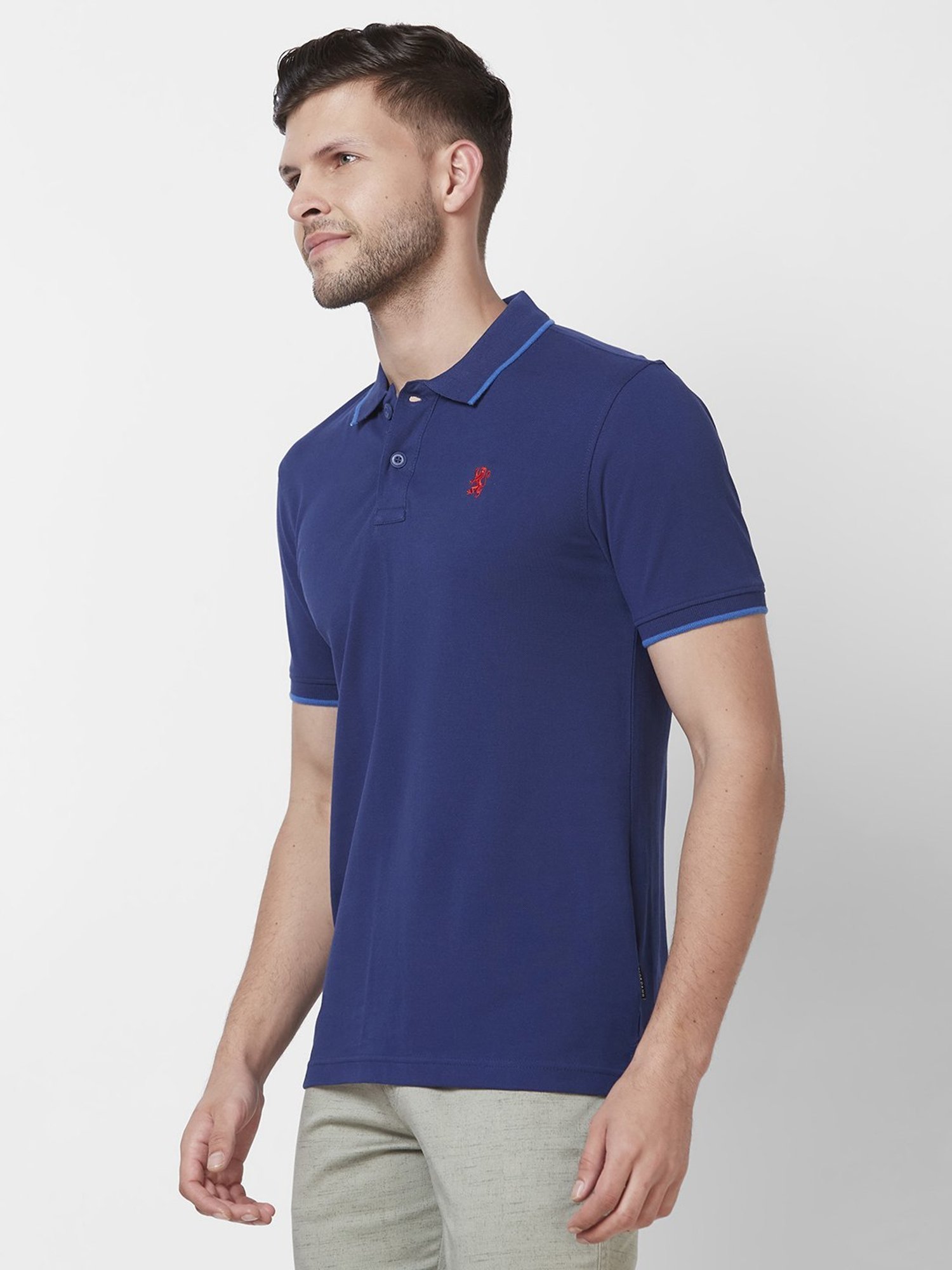 Giordano Navy Blue Cotton Slim Fit Polo T-Shirt