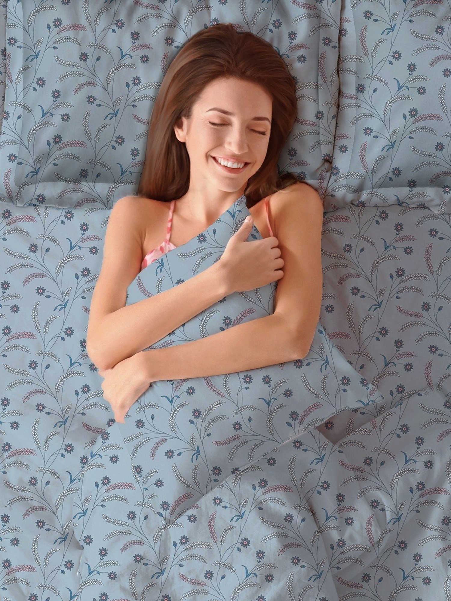 Boutique Living Magnifique  Floral Blue 200 TC Cotton King Bed Sheet with 2 Pillow Covers