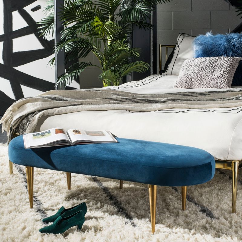 Corinne Velvet Oval Bench Navy - Safavieh