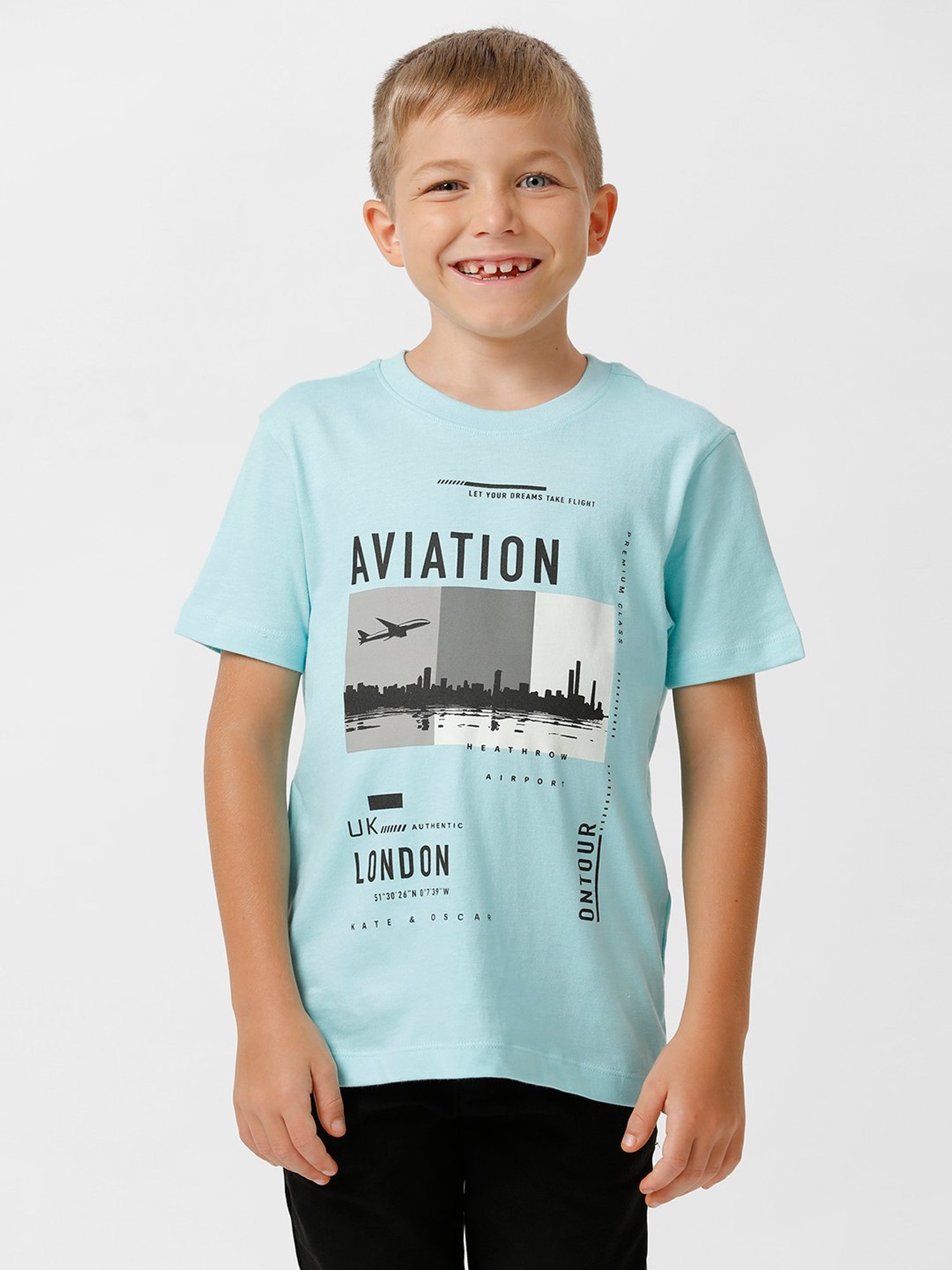 Kate & Oscar Kids Turquoise Printed T-Shirt
