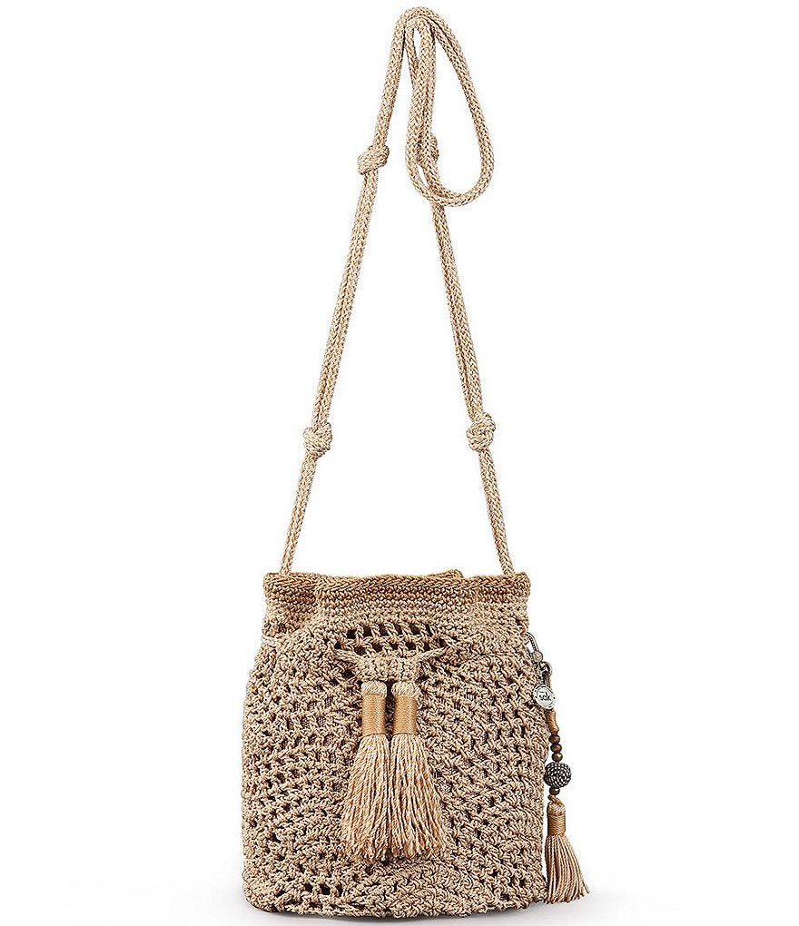 The Sak Sayulita Crochet Tassel Mini Drawstring Bag