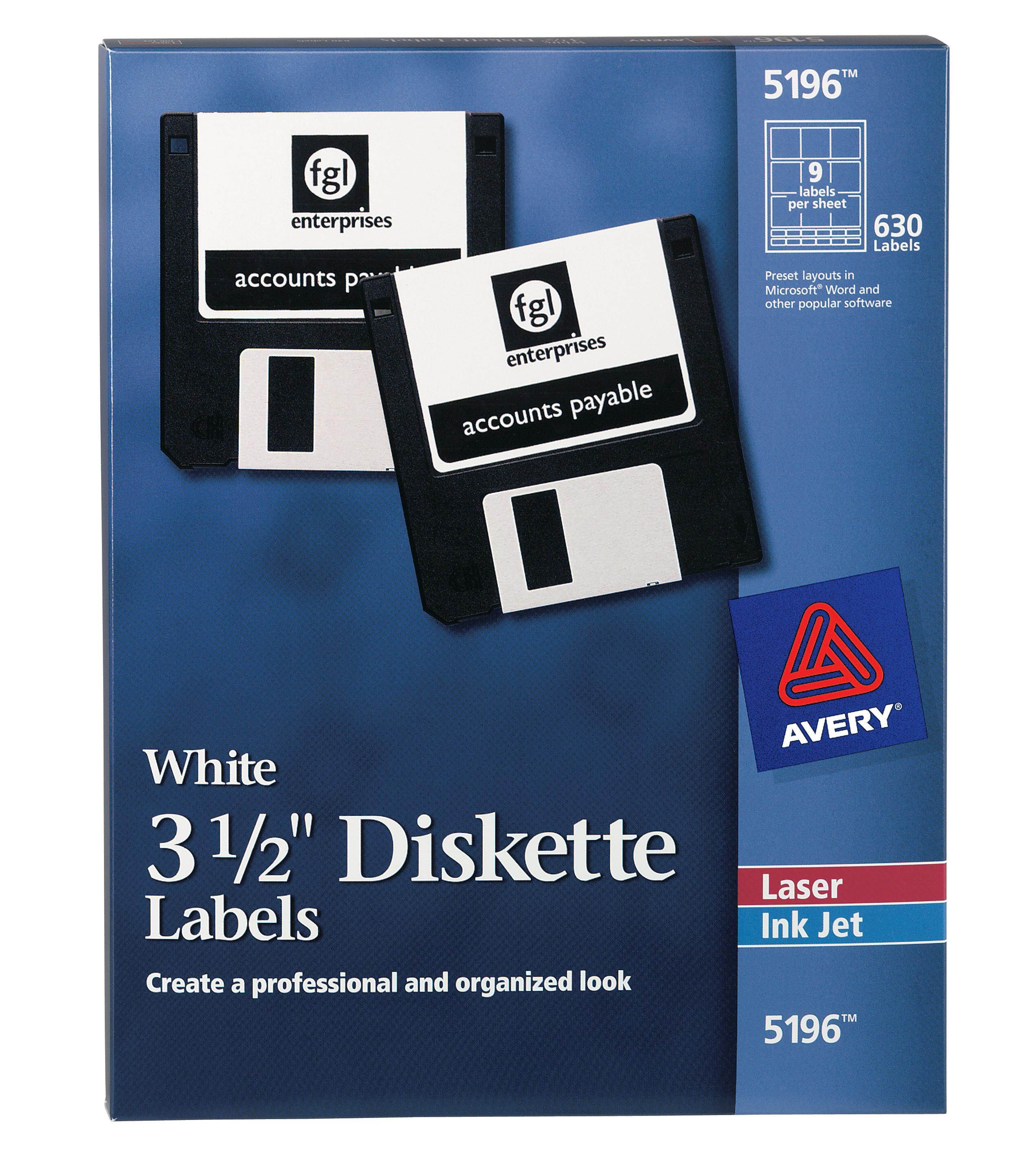 Avery Diskette Labels, Permanent Adhesive, 2-3/4" x 2-3/4 , 630 Labels (5196)
