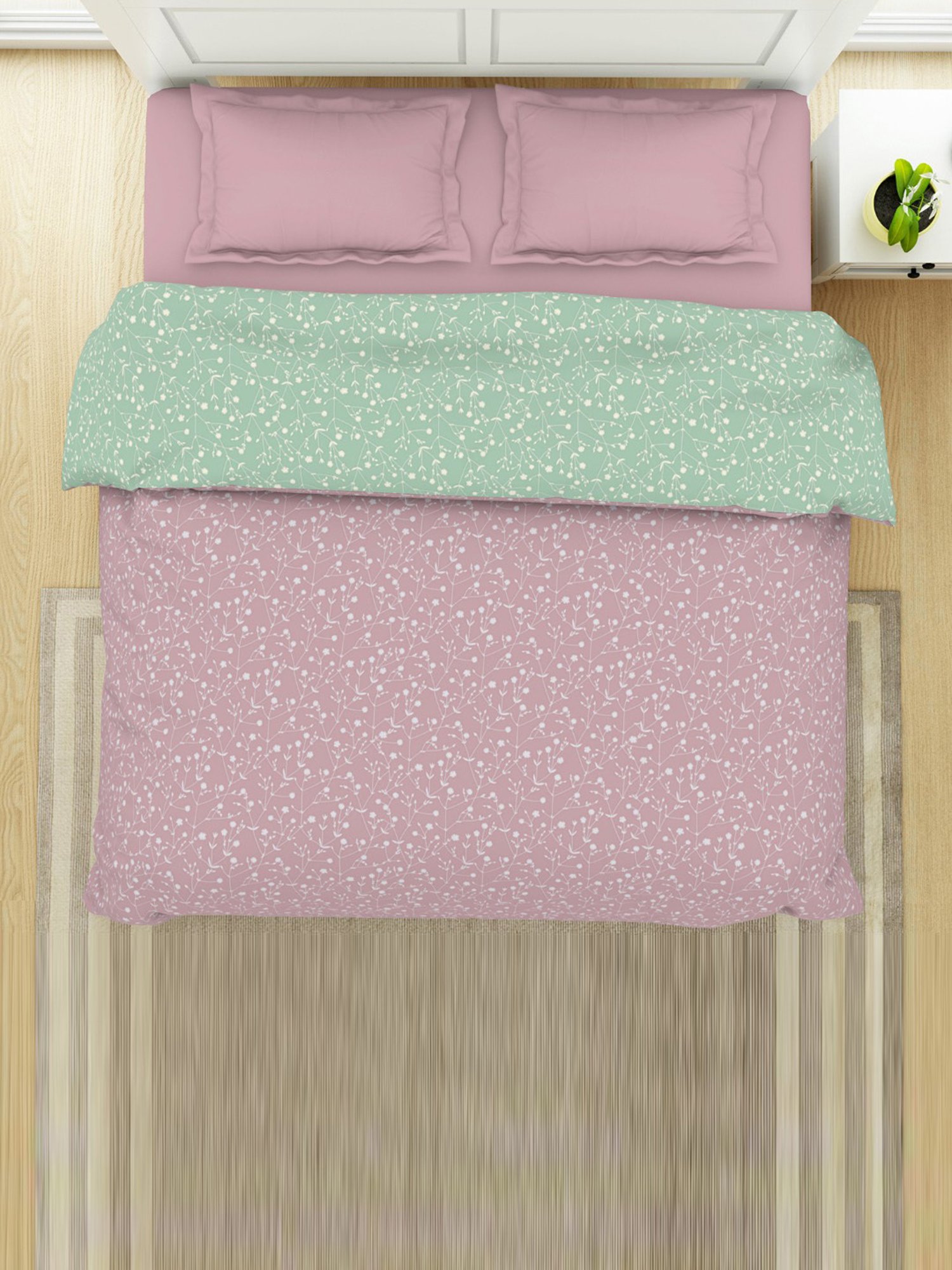 Spaces Floral Pink Cotton Shell Double Bed Quilt