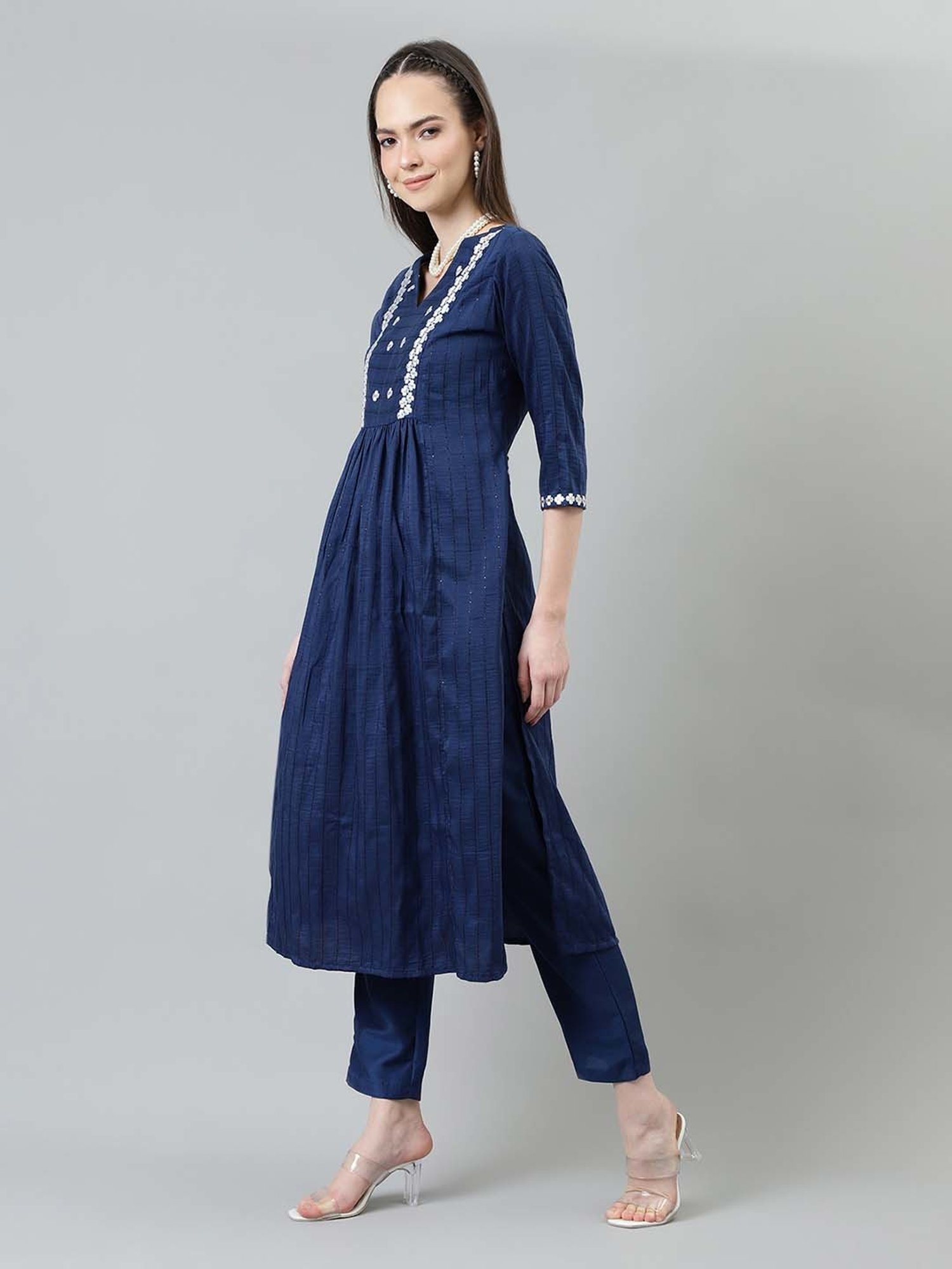 Sringam Blue Embroidered Kurta Pant Set With Dupatta