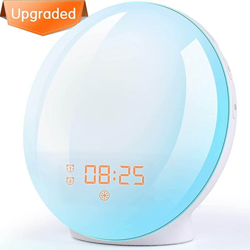 Up Light Sunrise Alarm Clock, 7 Colors Bedside Night Light with Sunrise/Sunset Simulation, Dual Alarms, Snooze Function, FM Radio Clock & 7 Natural Sounds, Ideal Gift for Kids/Adults