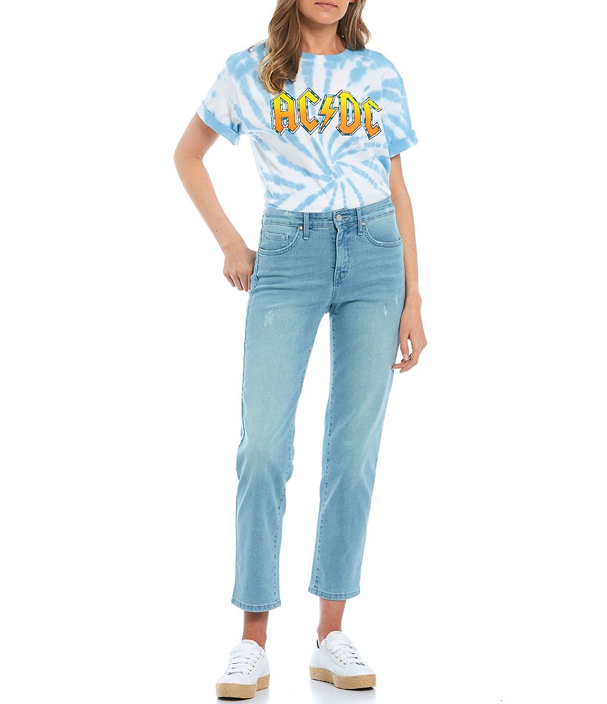 Frayed High Rise Straight Leg Jeans