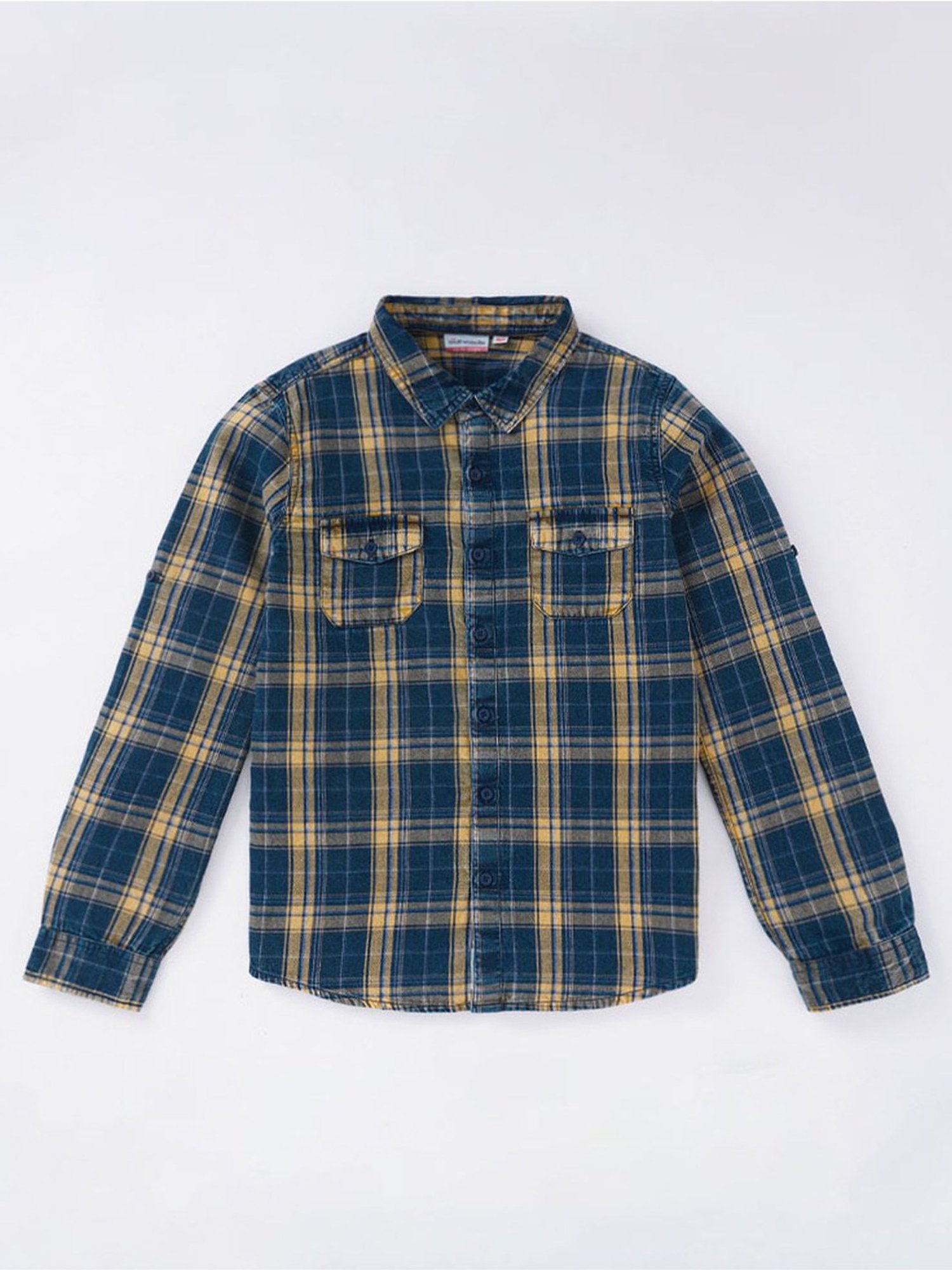 Edheads Kids Blue & Yellow Cotton Chequered Full Sleeves Shirt