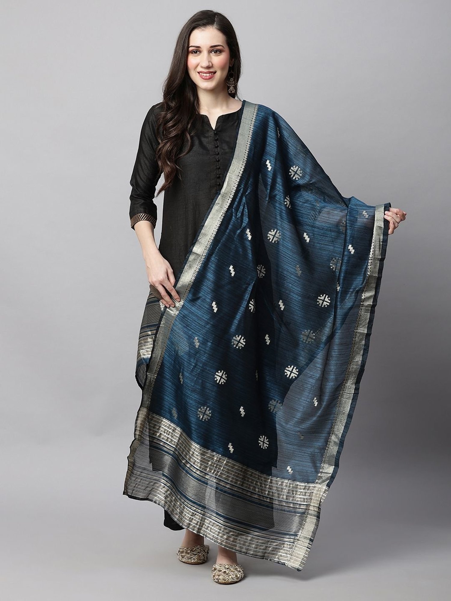 Indo Era Blue Woven Pattern Dupatta