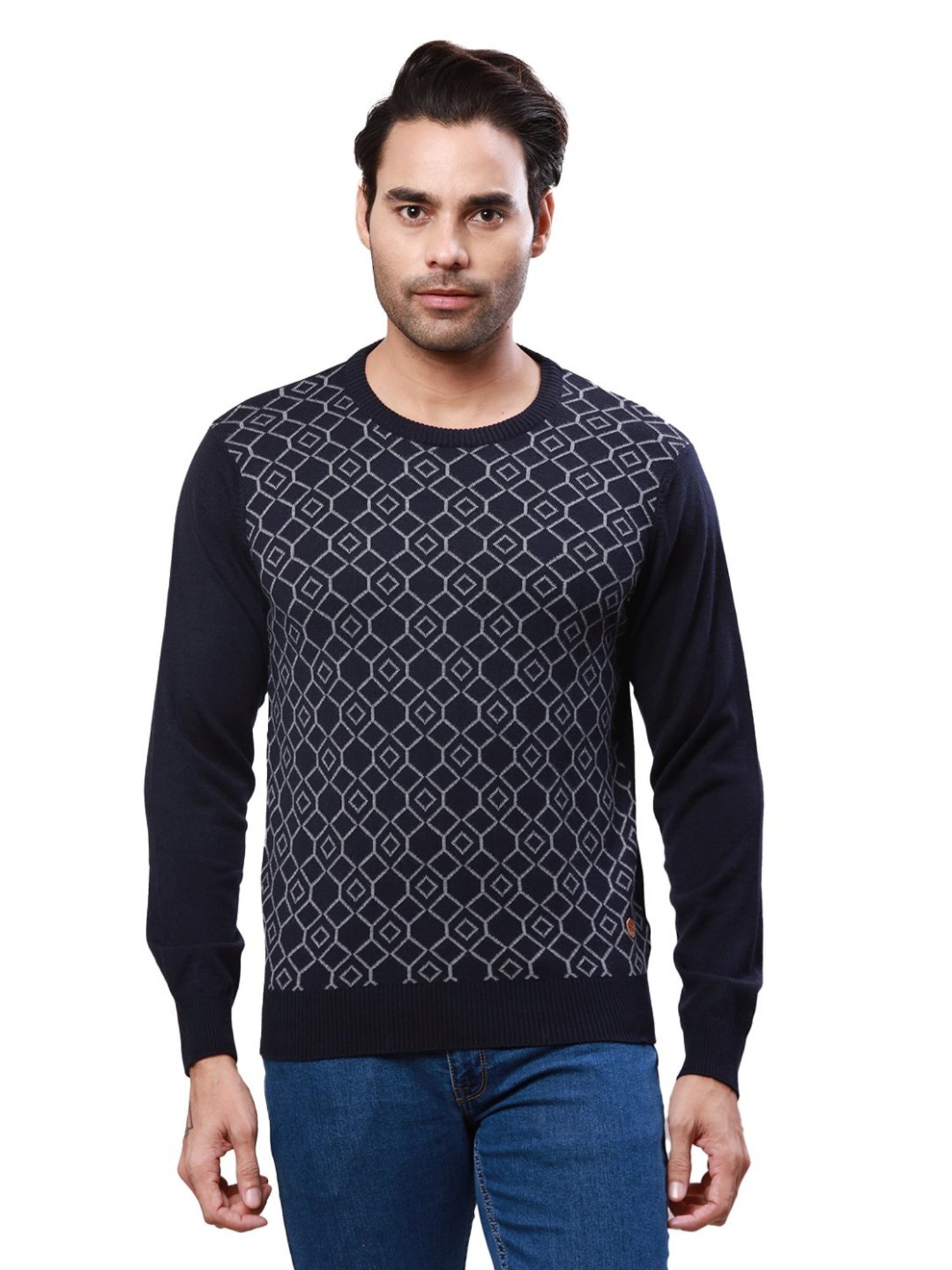 Raymond Blue Regular Fit Self Pattern Sweater