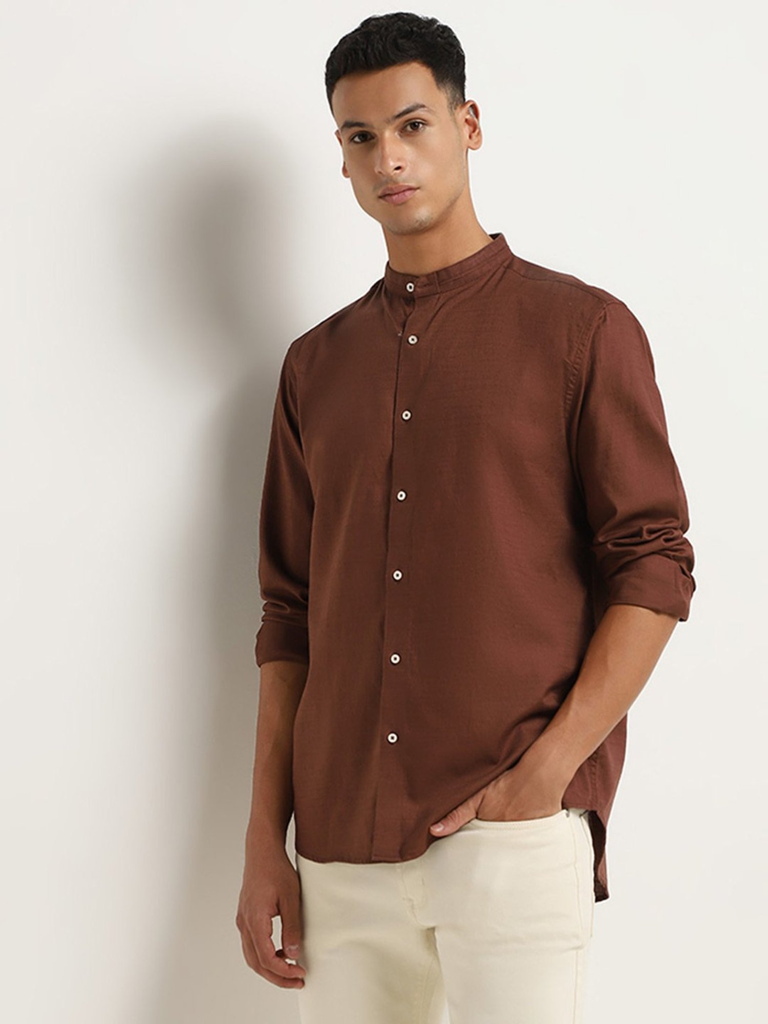 Ascot by Westside Brown Relaxed Fit Solid Shirt