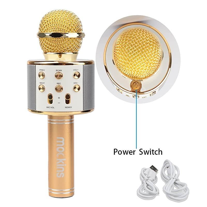 Wireless Bluetooth Karaoke Microphone with Built in Bluetooth Speaker Speaker Allinone Karaoke Machine | Compatible with Android iOS iPhone Gold Color