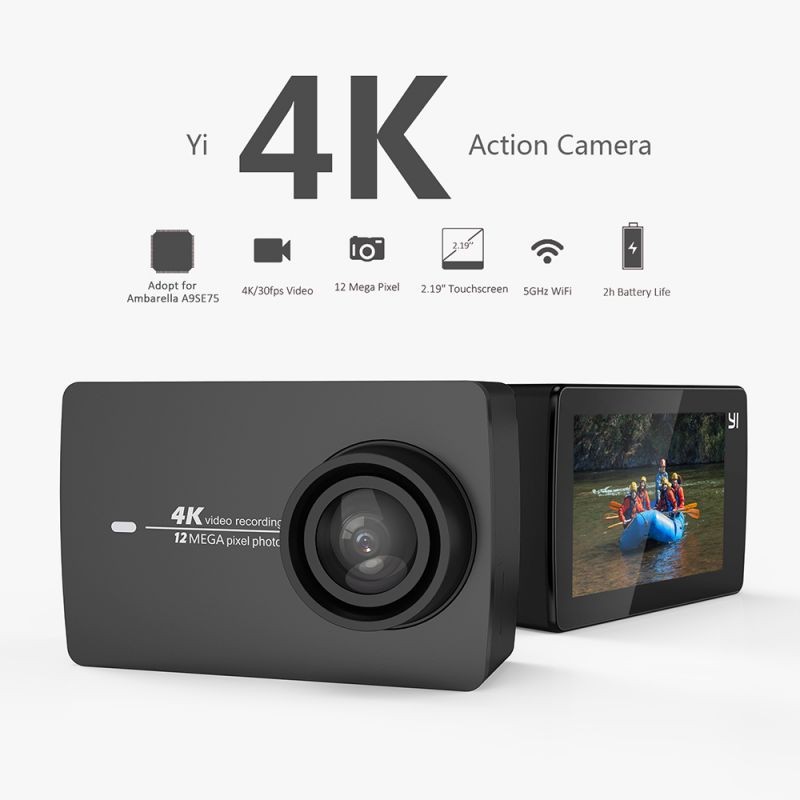 Yi 4K Action Camera 2.19" Touch Screen 1080P/120fps 720P/240fps Full HD 12MP Adopt for Ambarella A9SE75 5GHz WiFi Anti-shake Distortion Calibration 155&deg;Wide Angle Sports Cam DVR Camcorder