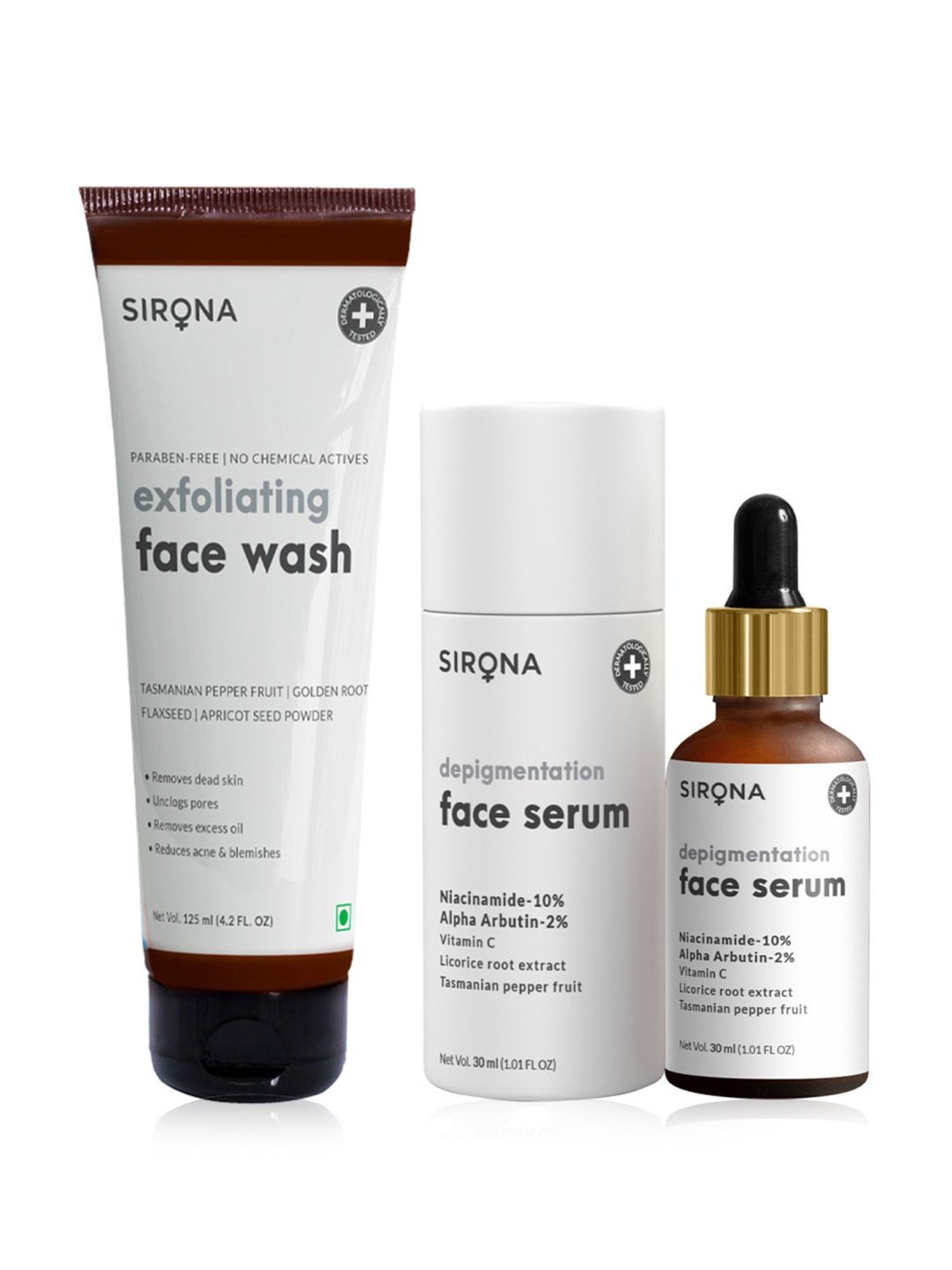 Sirona Depigmentation Face Serum with Natural Exfoliating Face Wash