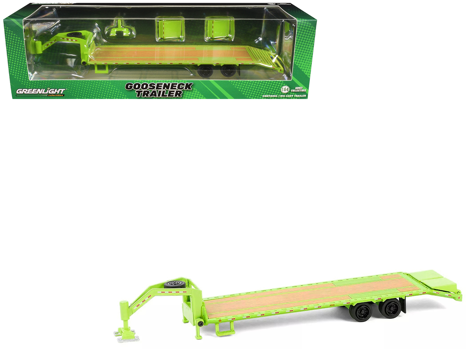 Gooseneck Trailer Lime Green with Red and White Conspicuity Stripes "Hobby Exclusive" Series 1/64 Diecast Model Car by Greenlight