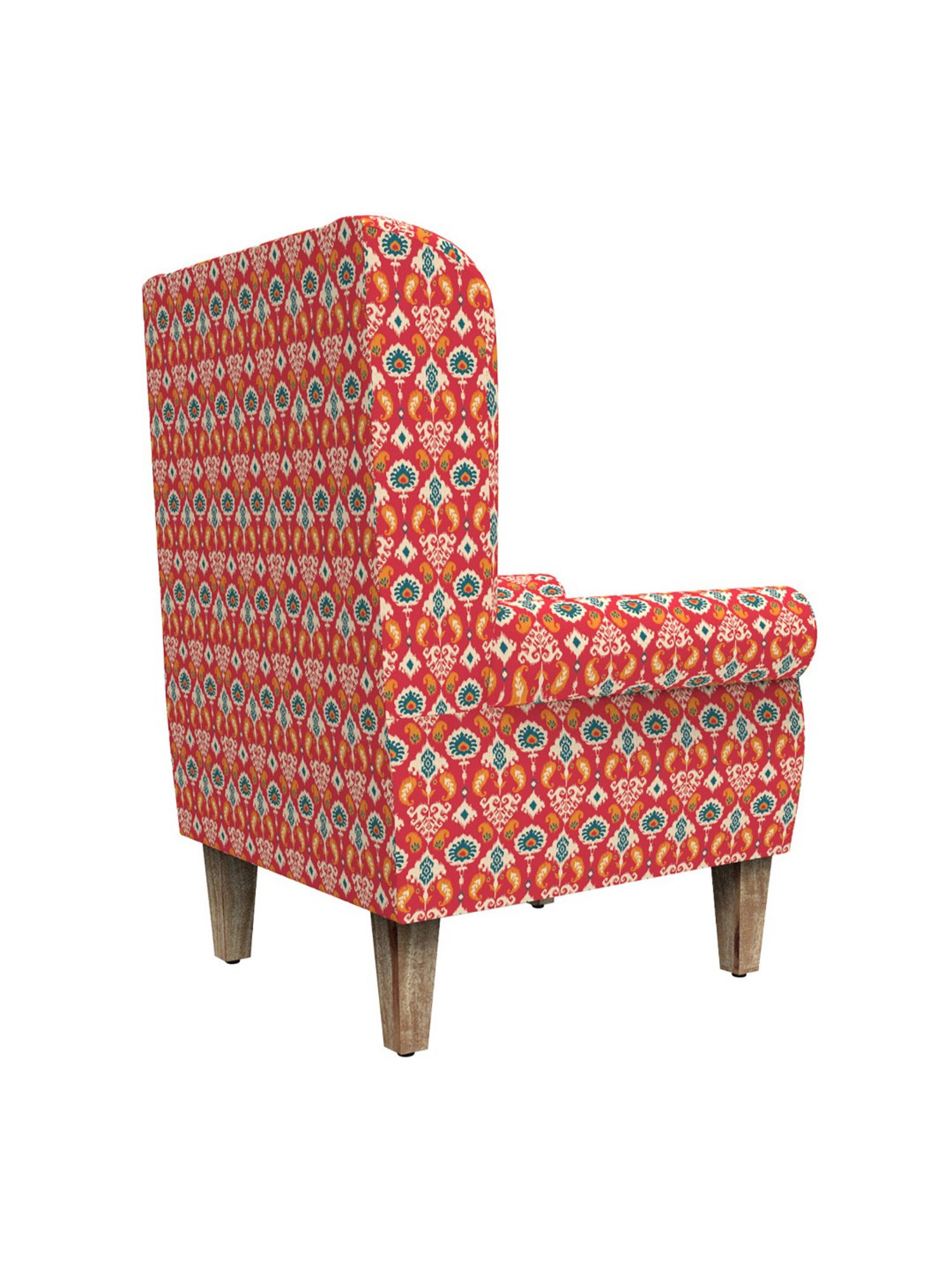 Chumbak Ikat Red Sheesham Wood Begum Wing Chair
