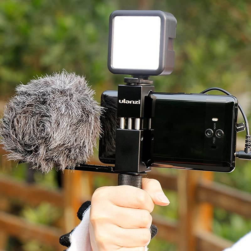 ST02S Aluminum Phone Tripod Mount w Cold Shoe Mount Support Vertical and Horizontal Universal Metal Adjustable Clamp for iPhone 10 Pro Max XS Xs Max X 8 7 Plus Samsung Android Smartphones