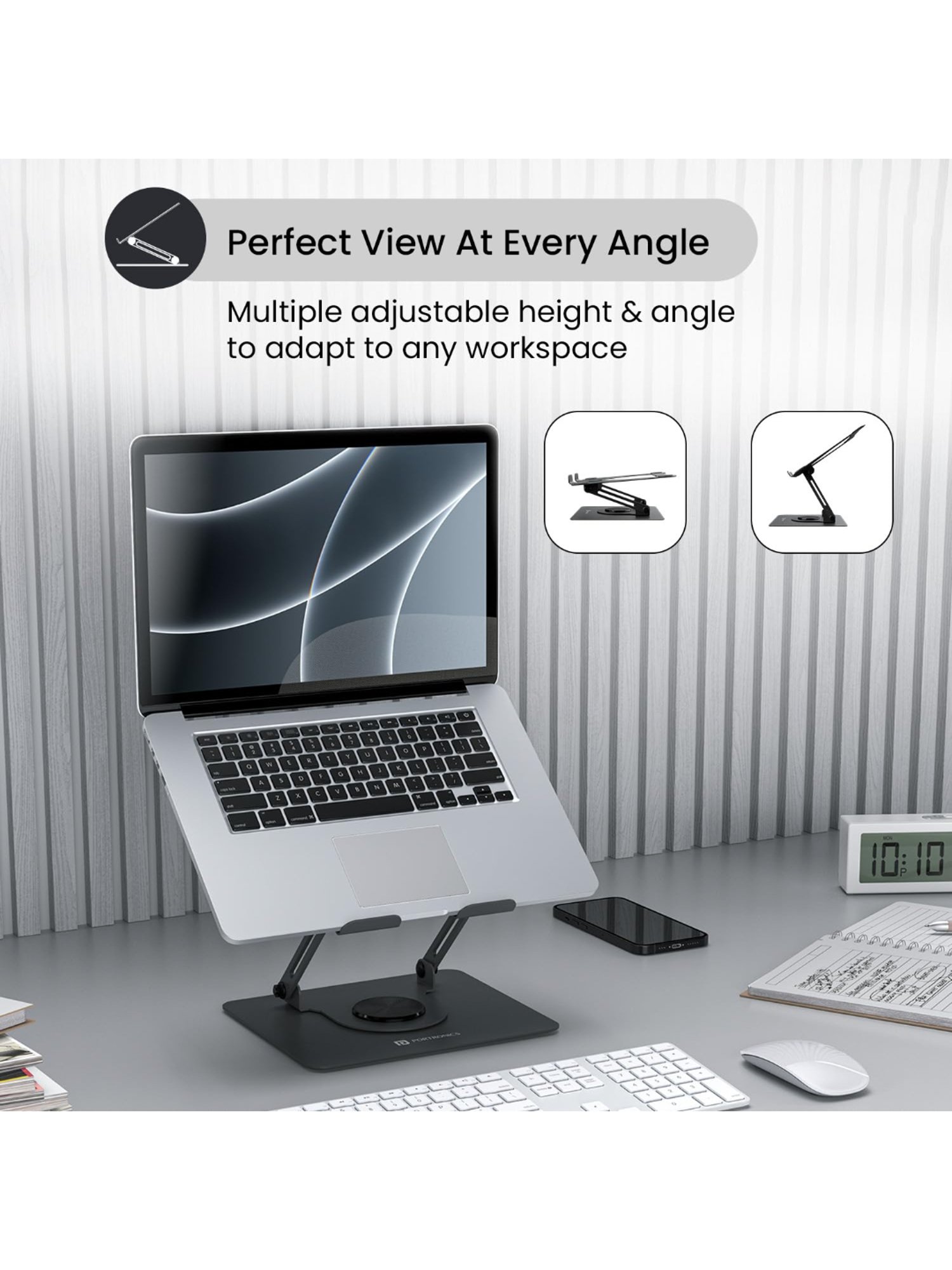 Portronics My Buddy K11 Metal Adjustable Laptop Stand with 360 degree Rotation (Black)