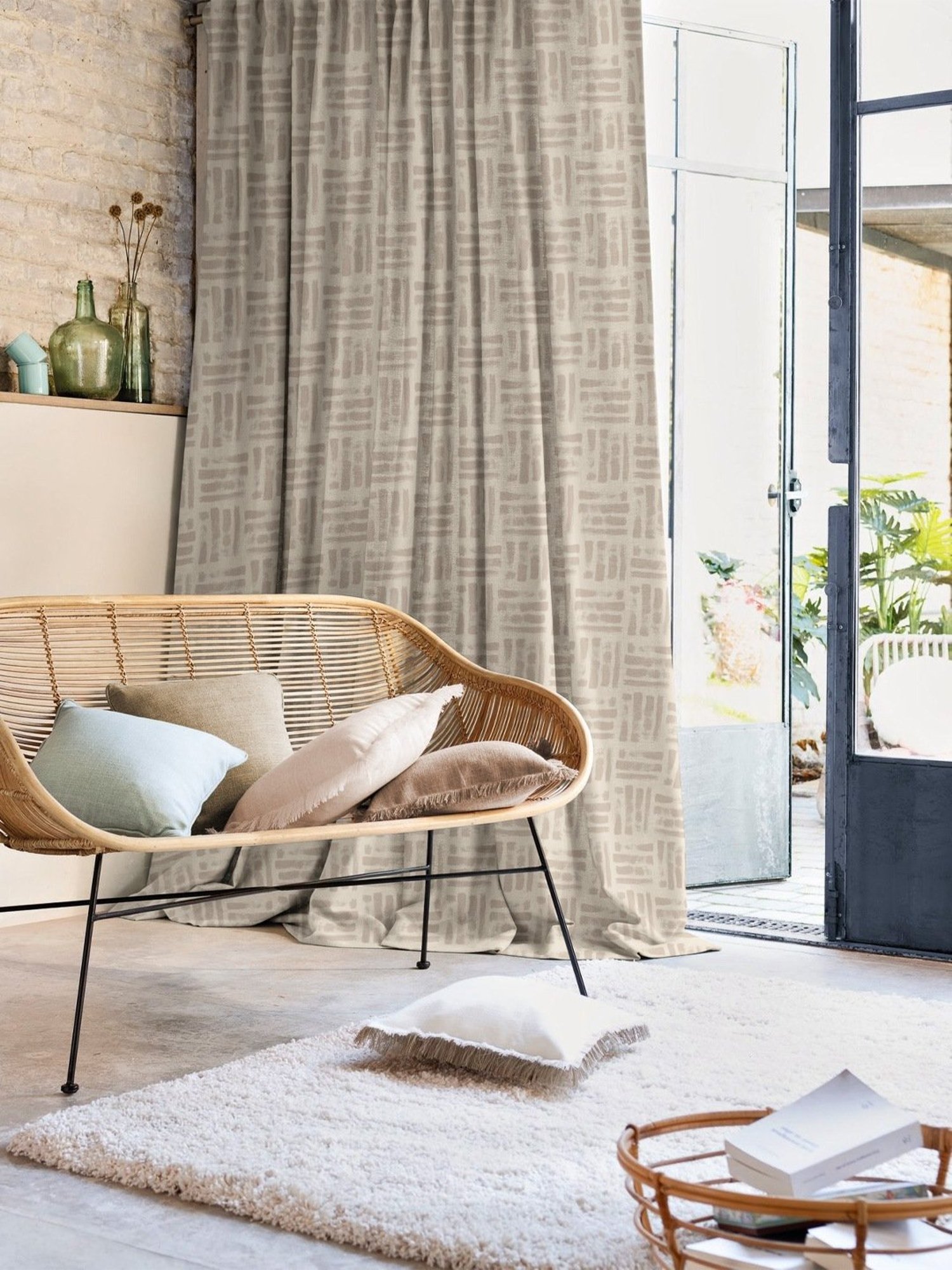 SPACES DRAPE STORY Elegent Beige Polyester 8 FT Door Curtain - Set of 2