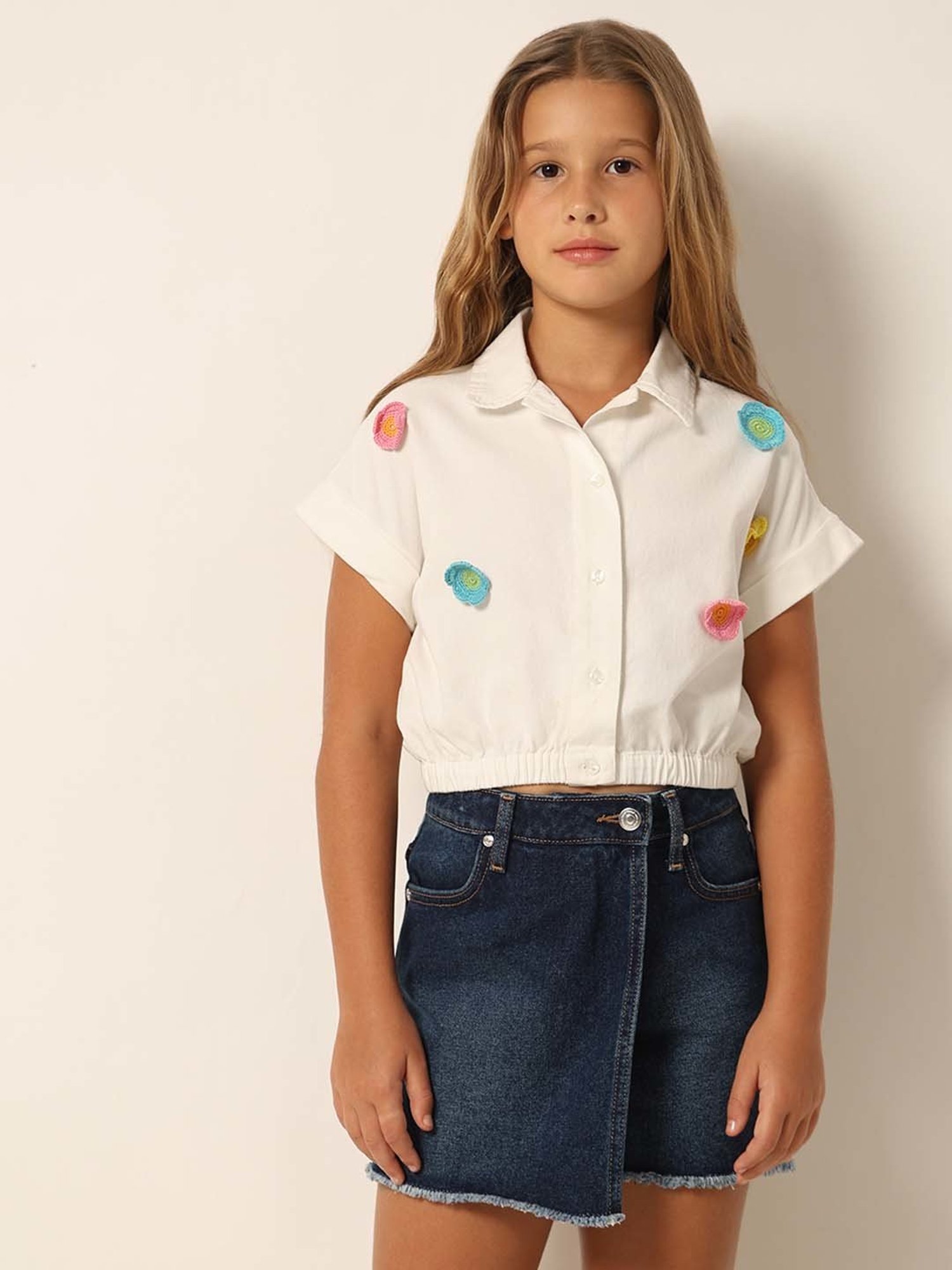 VERO MODA GIRL White Cotton Applique Shirt