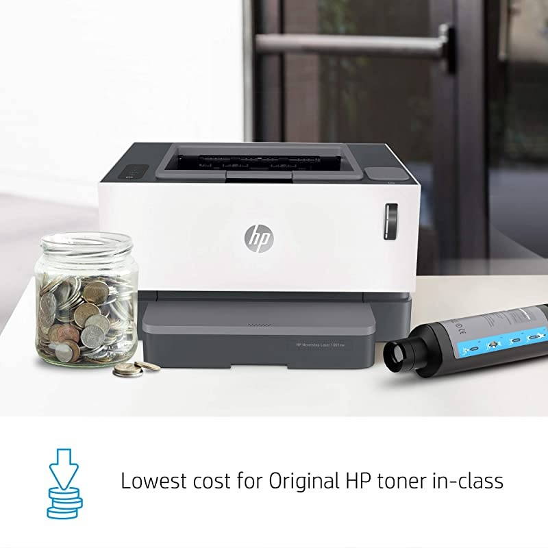 Neverstop Laser Printer 1001nw | Wireless Laser with Cartridge-Free Monochrome-Toner-Tank (5HG80A) with-Toner Reload-Kit