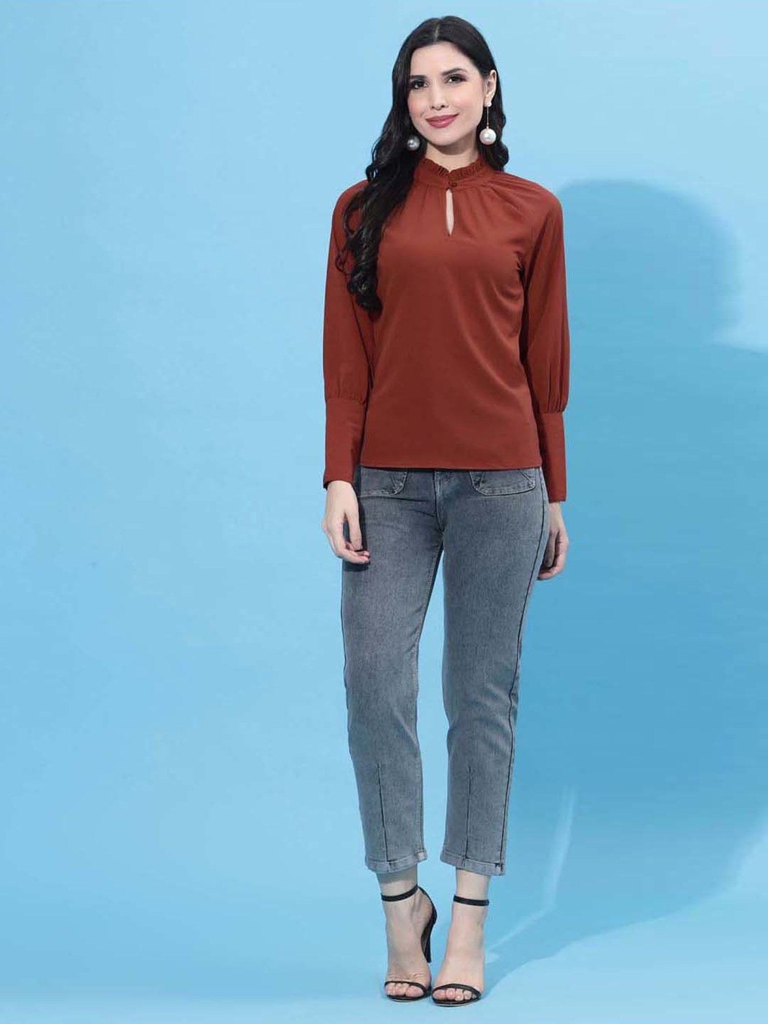 SELVIA Rust Regular Fit Top