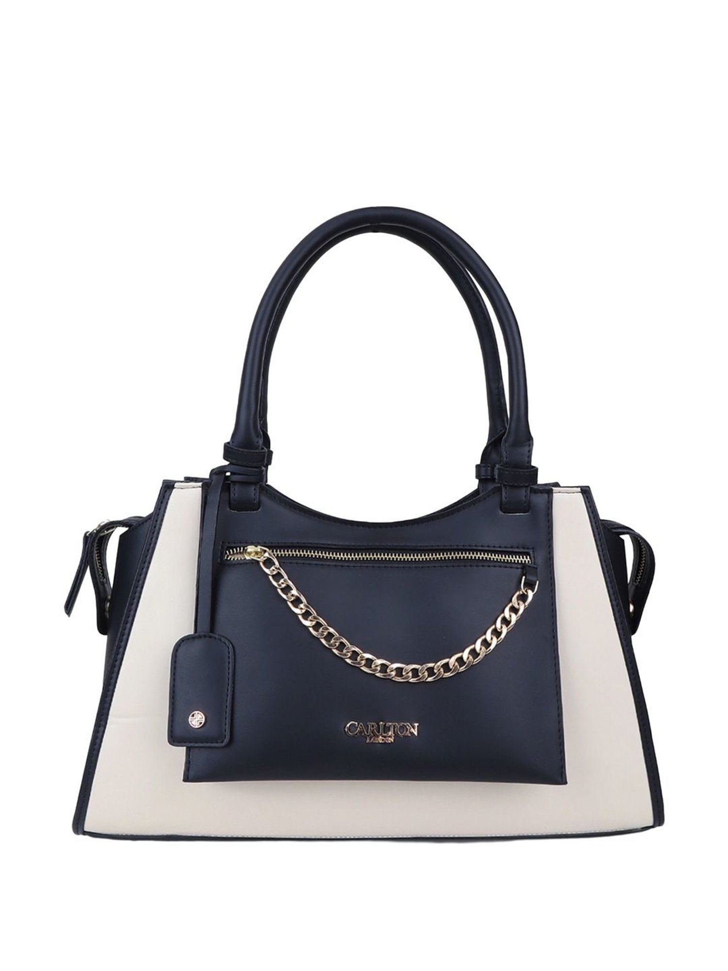 Carlton London Black & Beige Solid Medium Shoulder Handbag