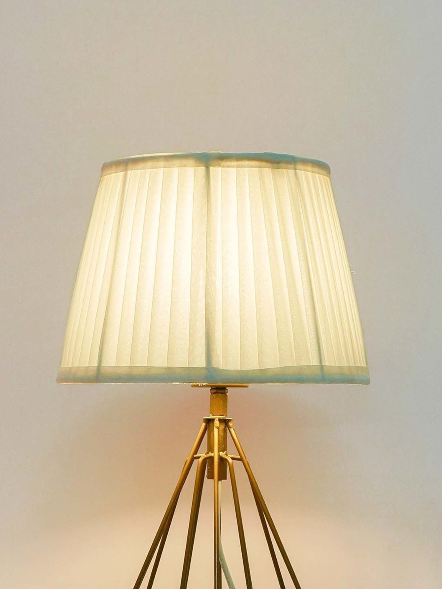 FOS LIGHTING Contemporary White & Golden Steel Cage Diamond Pyramid Table Lamp With Fabric Shade