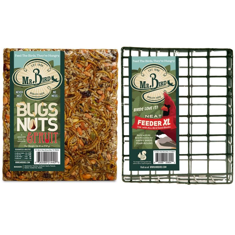 Home & Garden 8.0" Bug Nut Fruit Cake & Cage Set/2 No Mess Melt Wild Bird Mr Bird  -  Bird And Wildlife Food