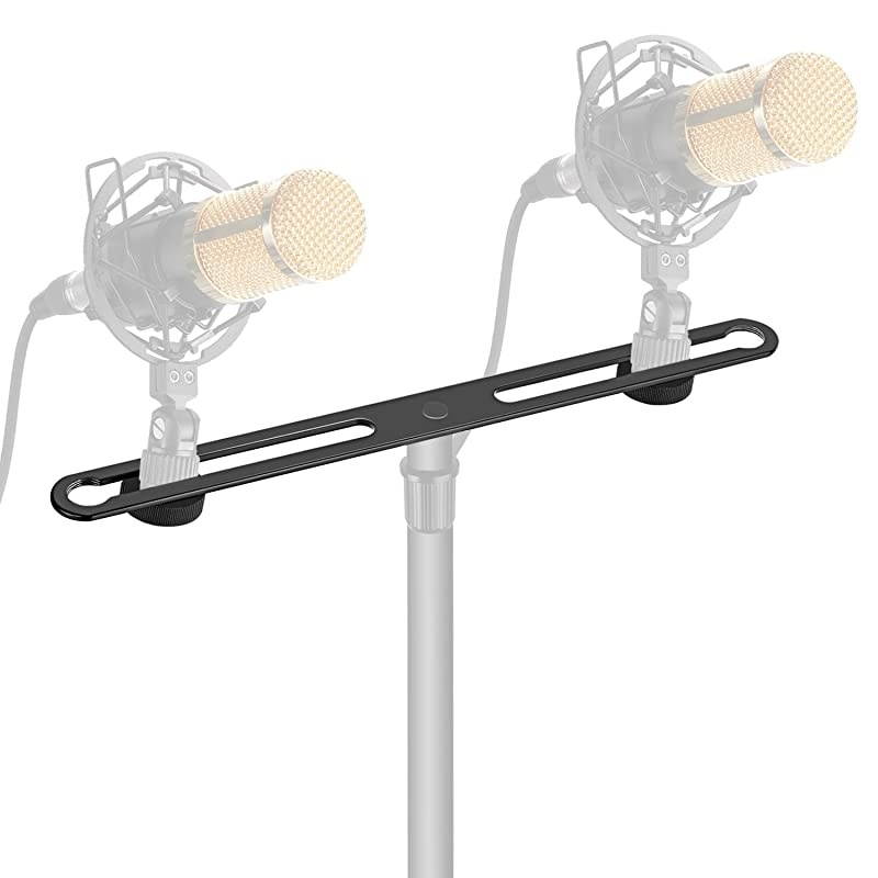 Adjustable Microphone Bar Zinc Alloy Construction with 5/8-inch Screws for Holding 2 Mics or Boom Arms, Shock Mounts in Vocal Recording Broadcasting and Press Conference