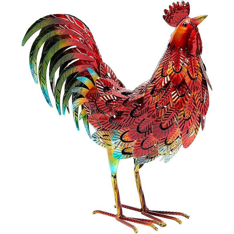 Farmlyn Creek Yard Lawn Art, Metal Rooster Garden Statue and Figurines Outdoor (15 x 16 x 5.9 in)