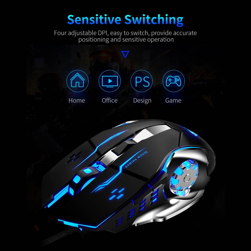 AULA S20 USB Wired Gaming Mouse Programmable 2400DPI Optical Ergonomic Mouse with 4-color Breathing Light for PC Laptop White