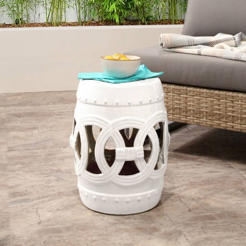 Moroccan Ceramic Garden Stools (Set of 2) White - Abbyson Living