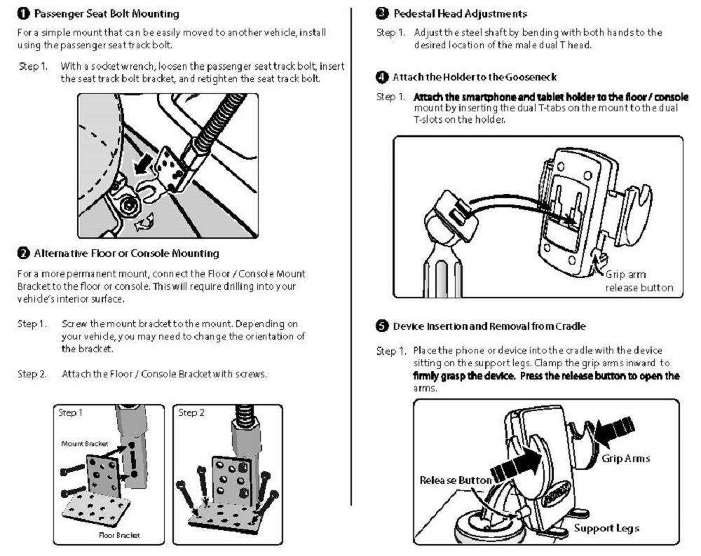 Arkon Car or Truck Seat Rail or Floor Phone Holder Mount for iPhone X 8 7 6S Plus 8 7 6S Retail Black
