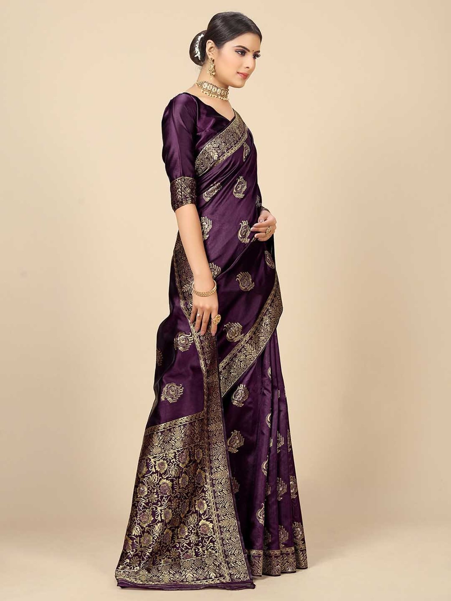 Rangita Mauve Banarasi Woven Saree With Blouse