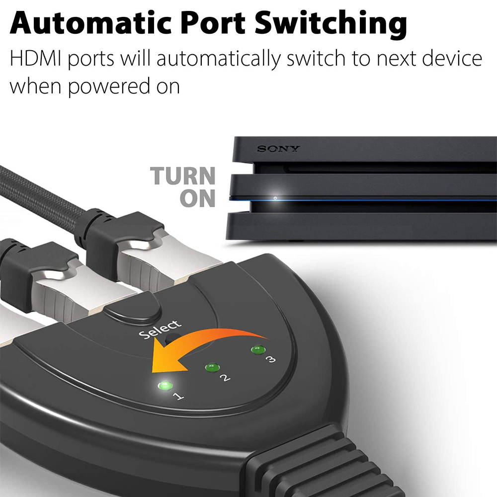 HDMI Switch 4K, 3 Port HDMI Switch, 3x1 Switcher Support Ultra HD 3D HDR Full HD 1080P HDCP, HDMI Splitter Hub Compatible with Apple TV Roku Fire TV Stick HDTV /PS5/PS4/Xbox Series/One/Chrome cast