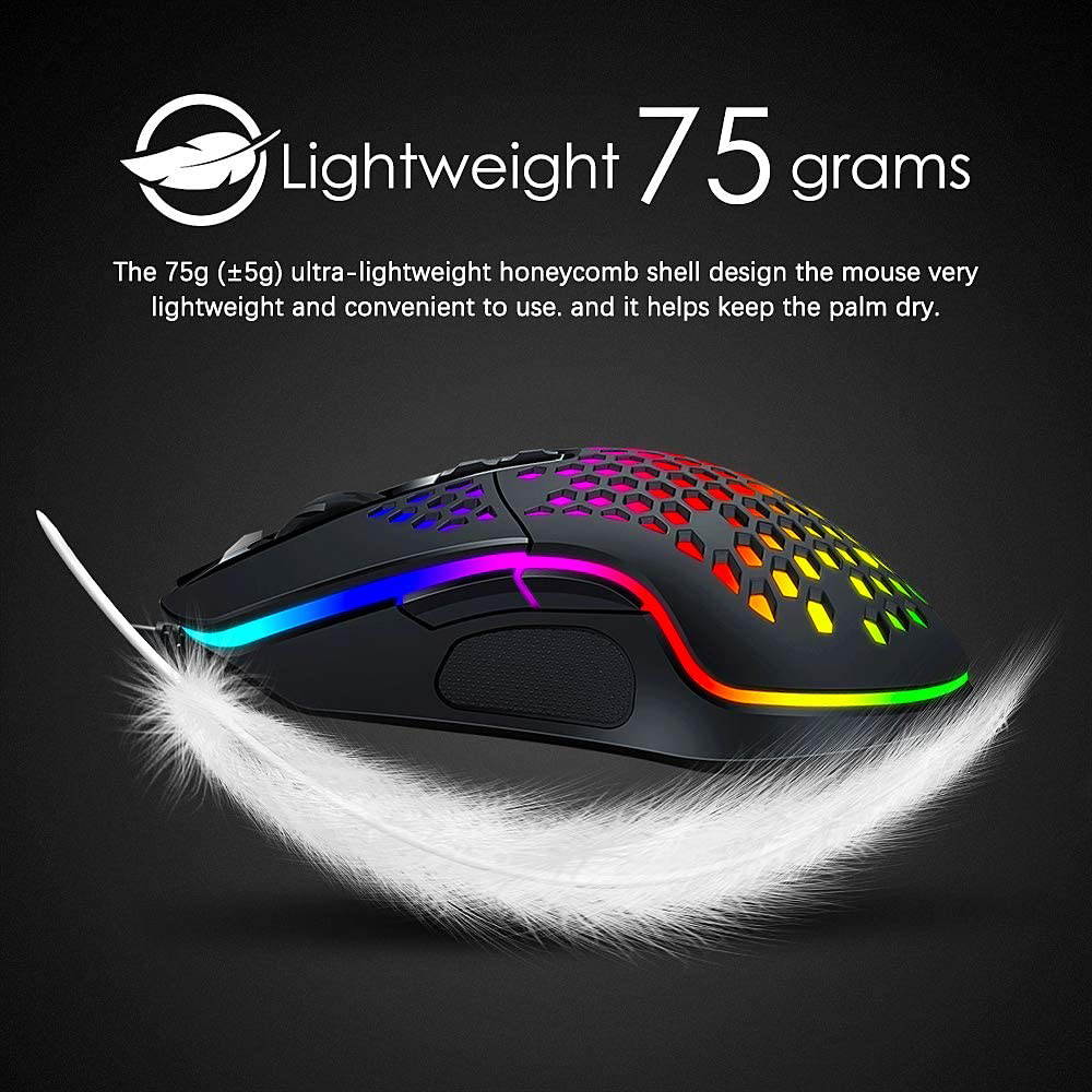 Ergonomic Lightweight Gaming Mouse Wired Honeycomb Hollow RGB Streamer 4000 DPI Programming Optical Sensor Pixert 3325 78G Gaming Mice for PC X-BOX PS4 Gamer