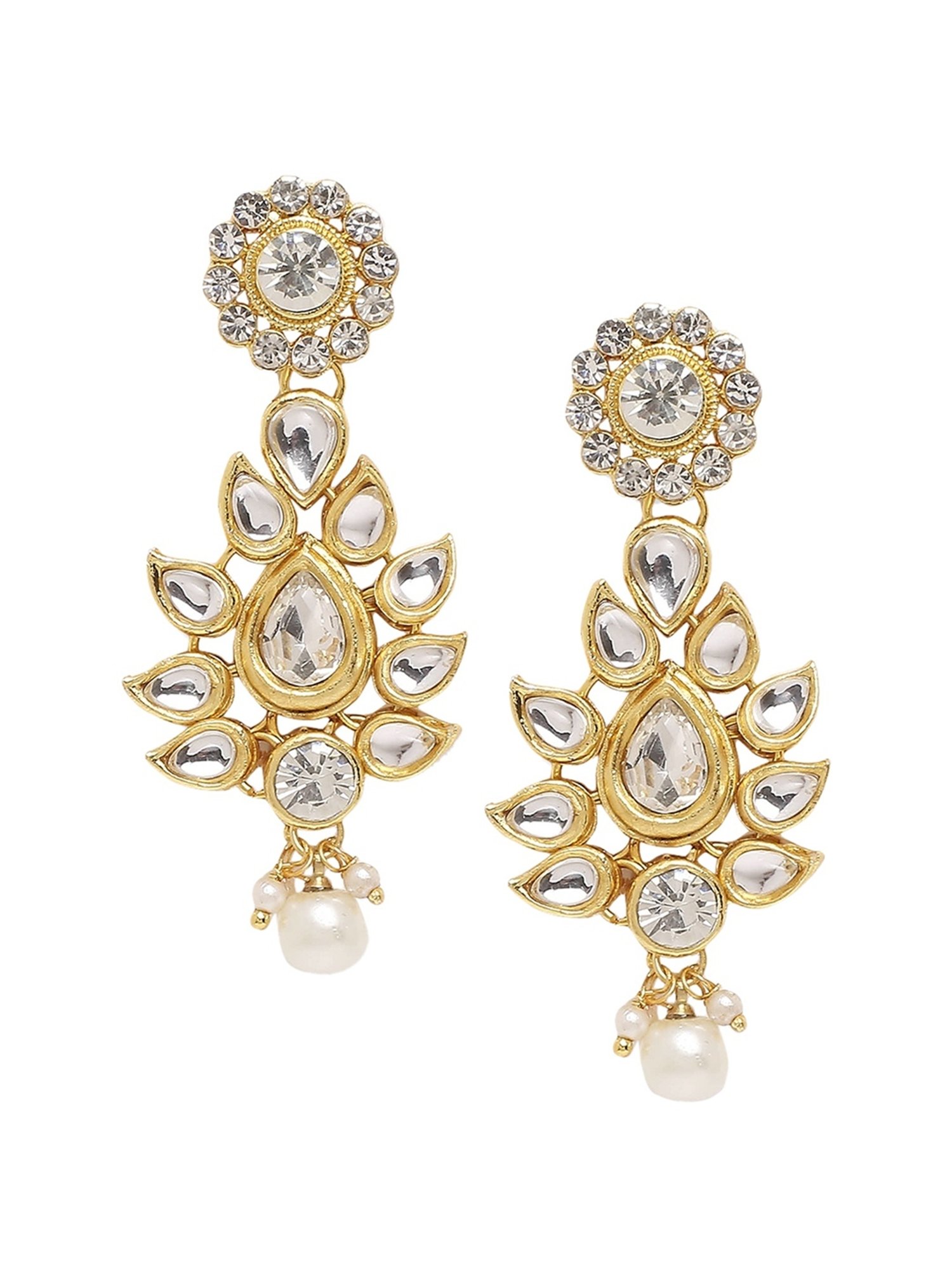 Oomph Gold Tone Kundan & Pearls Heavy Ethnic Necklace with Earrings Set