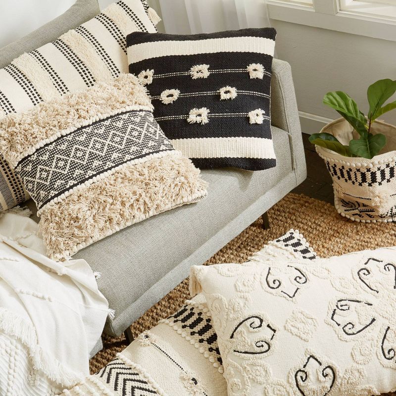 20"x20" Diamond Patterned Square Throw Pillow Black - Patina Vie