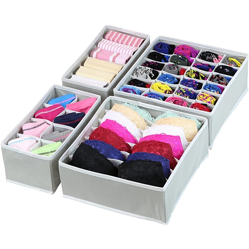 Closet Underwear Organizer Drawer Divider 4 Set, Gray