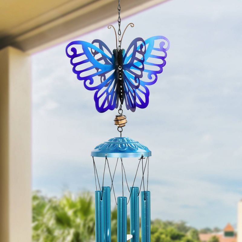 42.91" Metal Spinning Butterfly Wind Chime Blue - Exhart