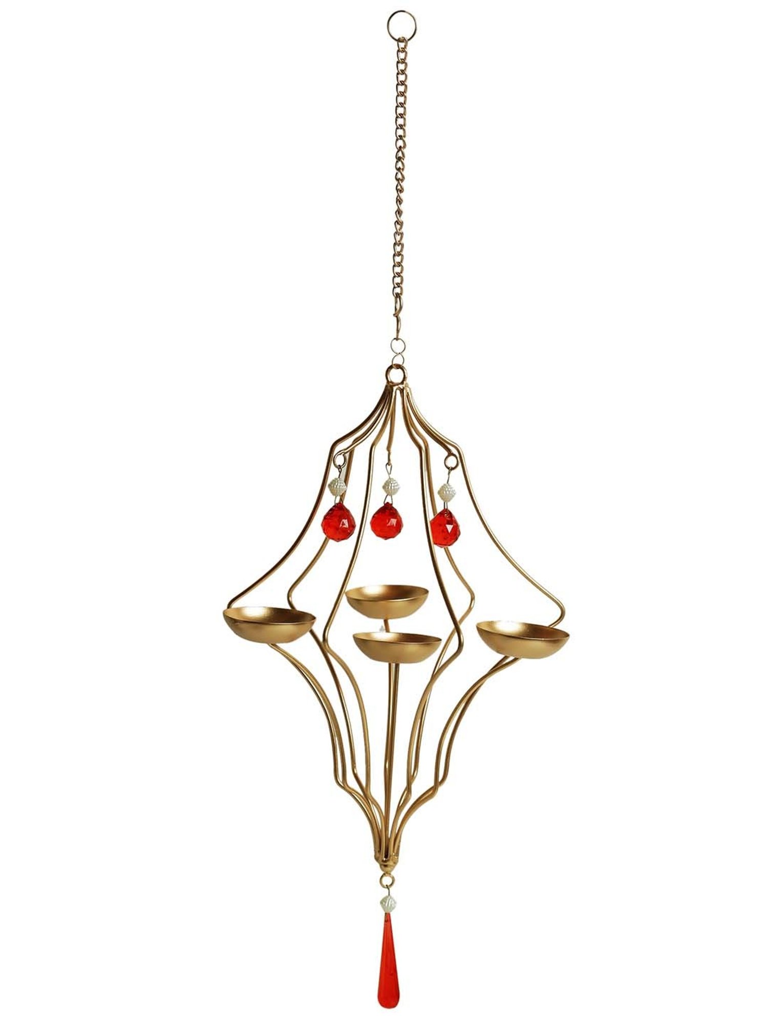 ExclusiveLane 'Golden Abstract' Hanging Tea-Light Holder In Iron
