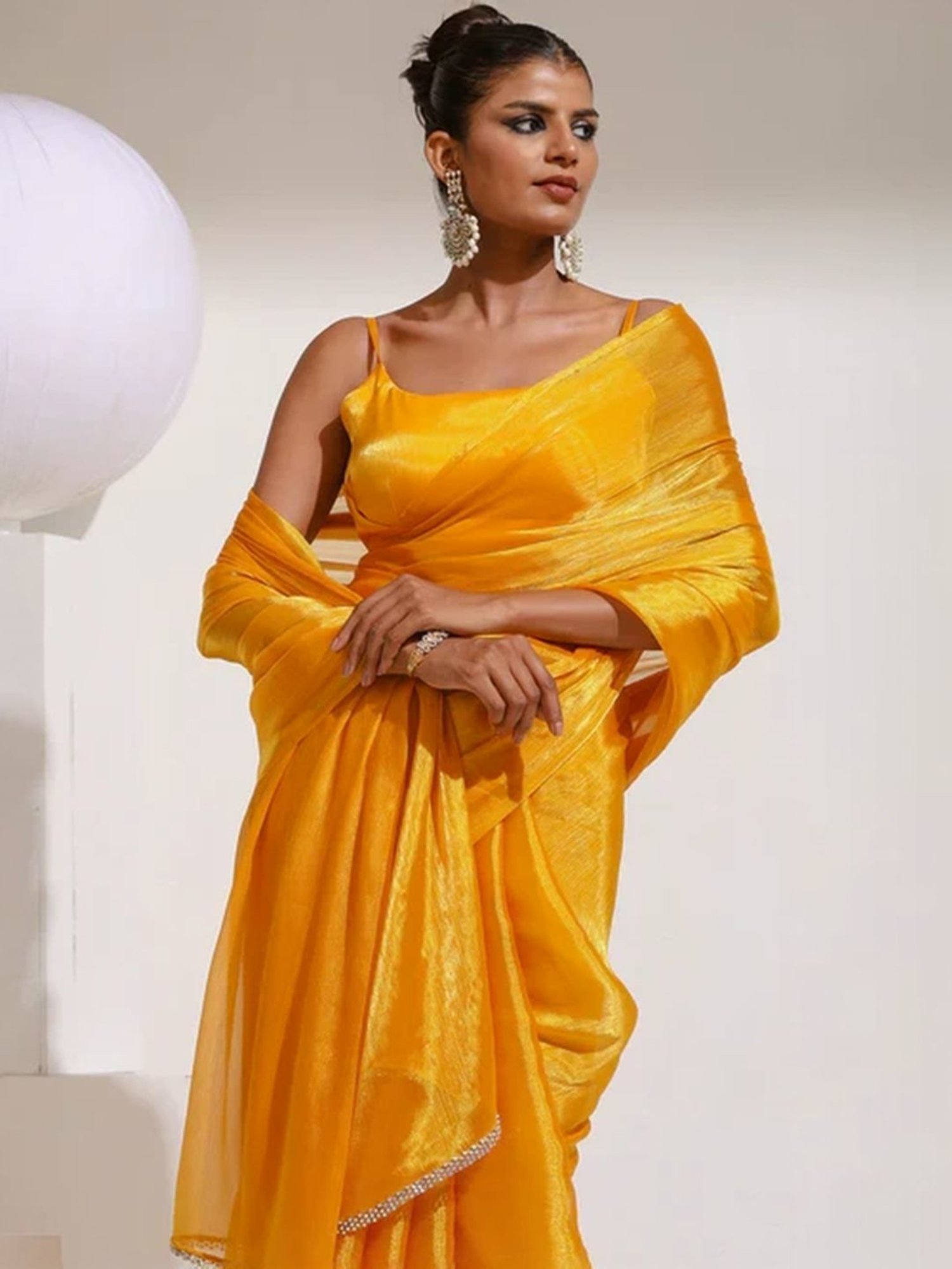 Swtantra Yellow Embellished Saree With Unstitched Blouse