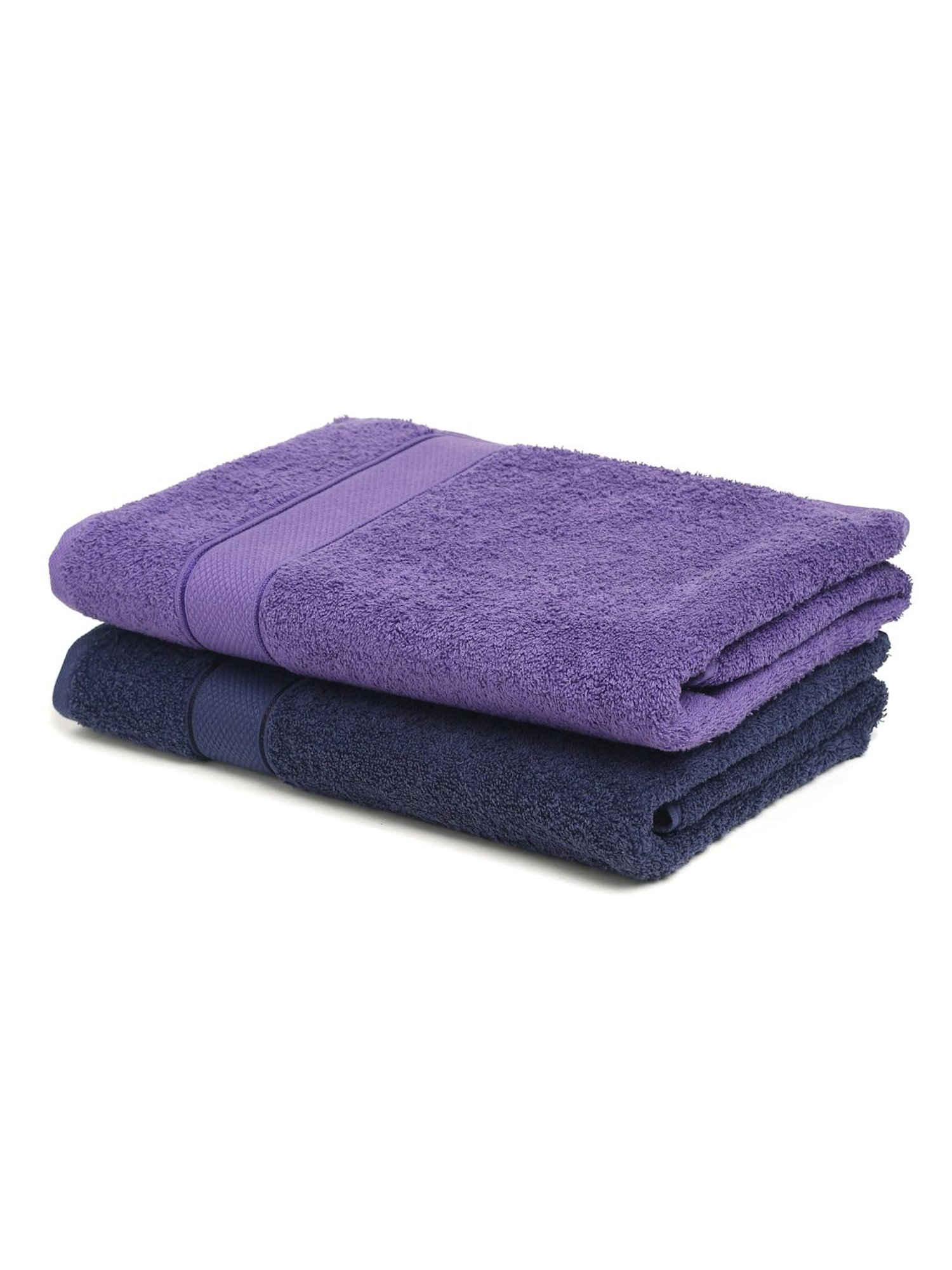 Creeva Navy & Violet 525 GSM Cotton Bath Towel Set of 2