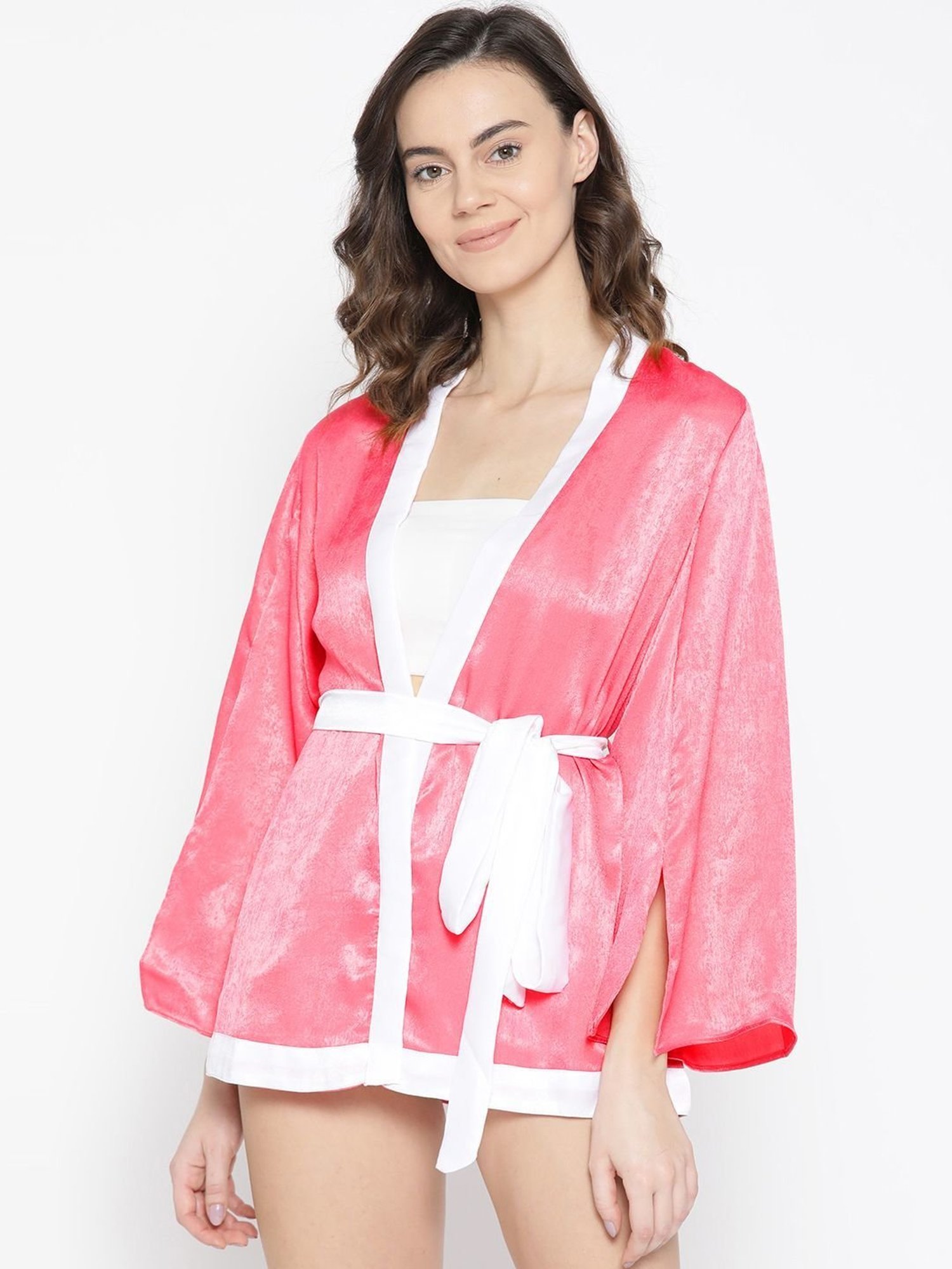 Erotissch Pink Solid V Neck Robe