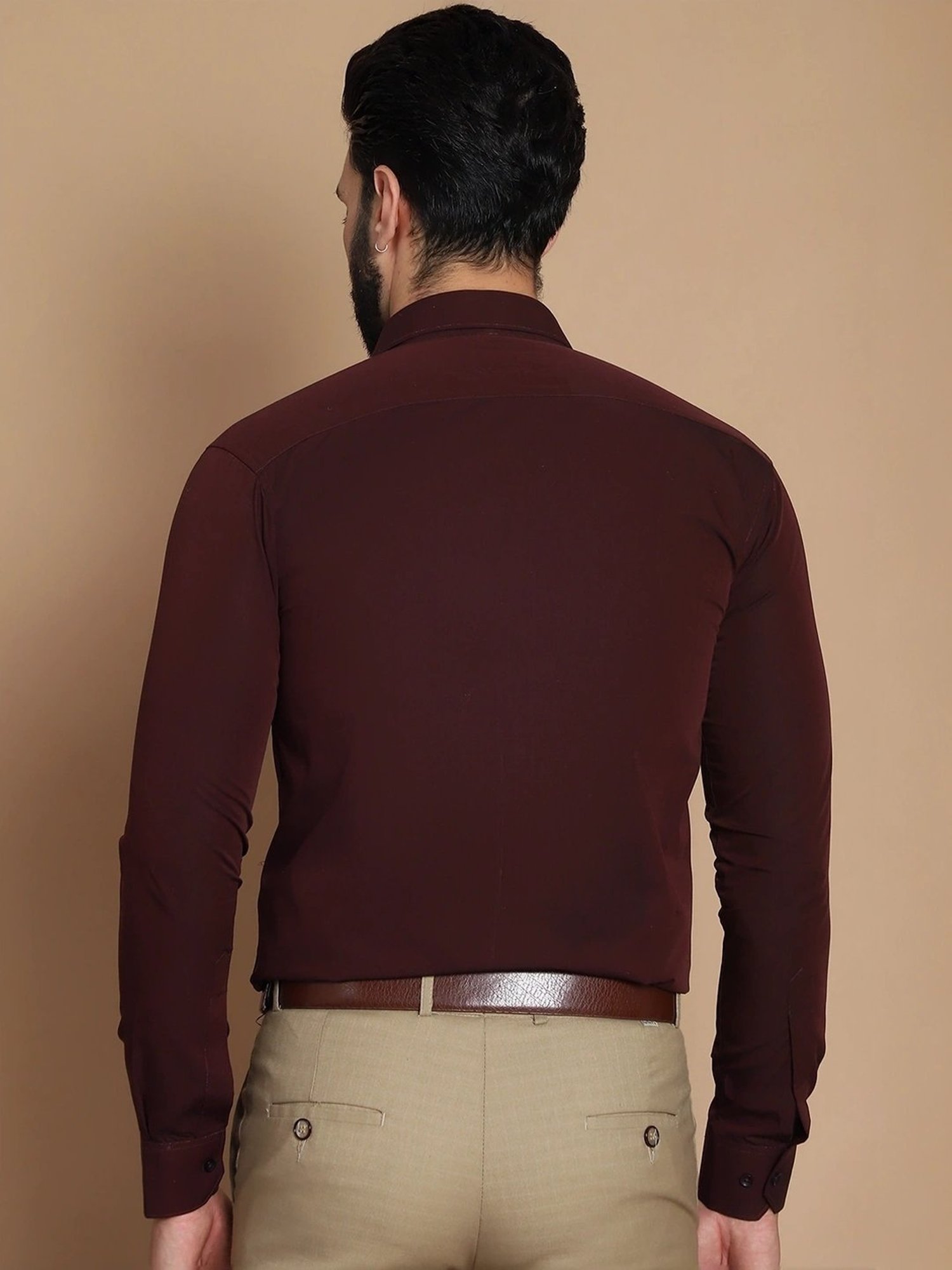 Tag 7 Maroon Cotton Regular Fit Shirt