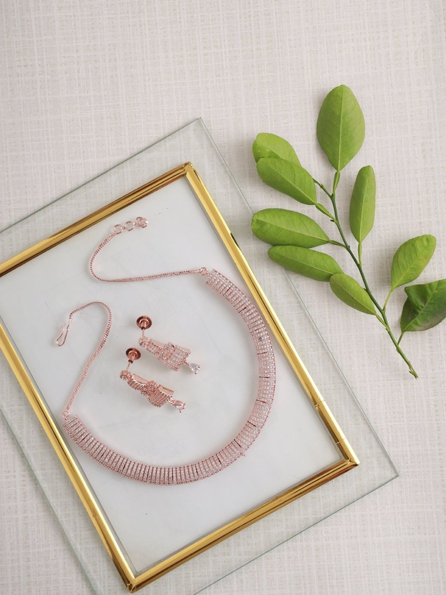 Aatmana American Diamond Cubic Zirconia Rose Gold-Plated Necklace Set