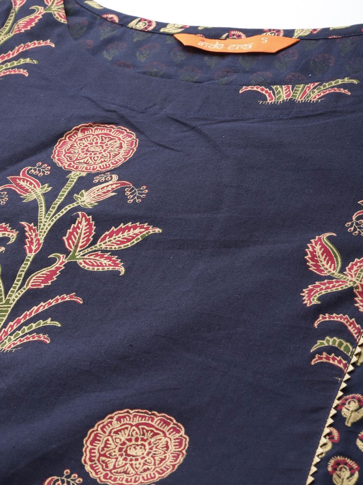 Indo Era Navy Printed Kurta Pant Set With Dupatta