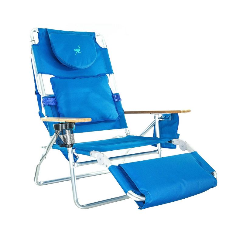 Ostrich Deluxe Padded 3-N-1 Outdoor Lounge Reclining Beach Chair, Blue