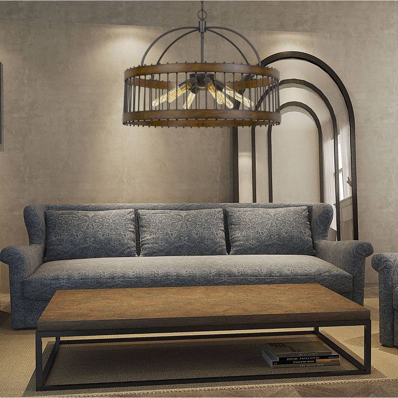 29.25" x 22" Round Pine Wood Vienna Island Chandelier Iron/Light Oak - Cal Lighting