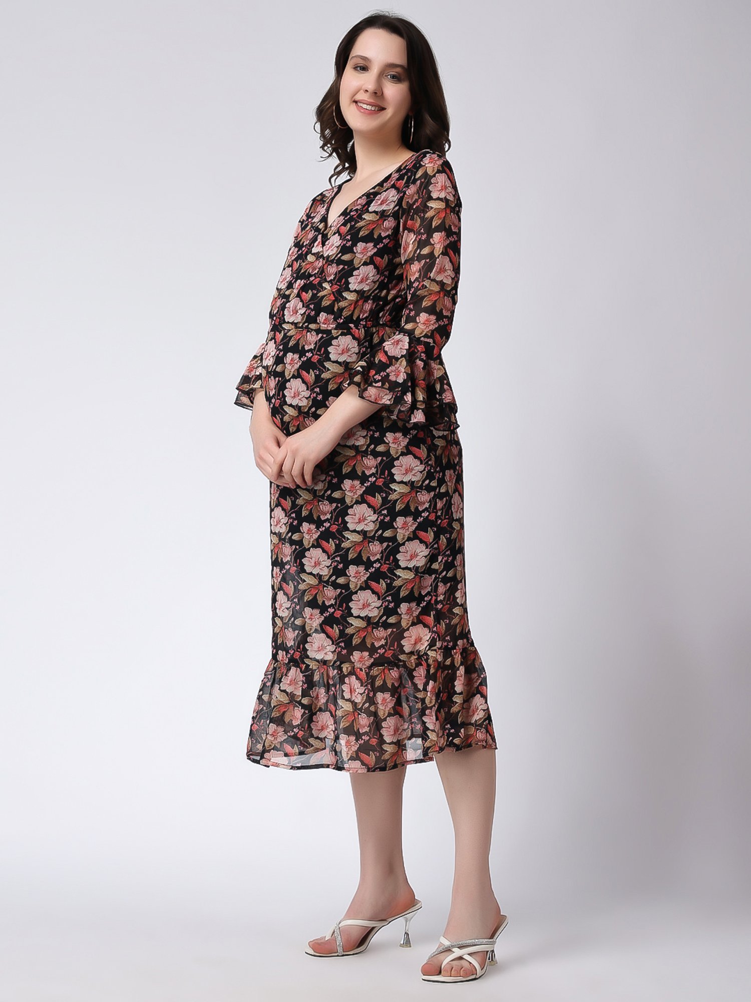 Moms Maternity Black Printed Dress